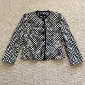Linda Allard Ellen Tracy 100% Wool Coat Black White Tweed Style Tailored Size 14